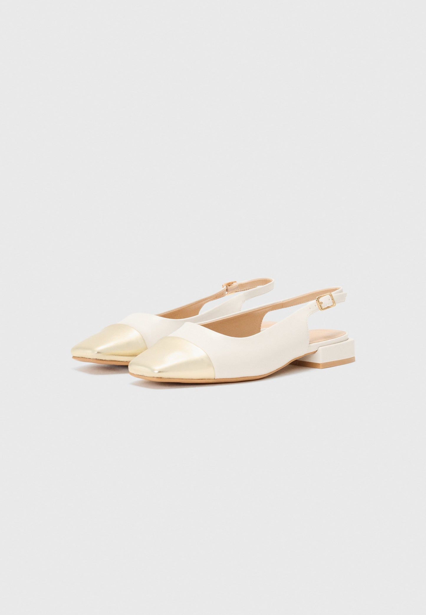  Slingback Ballet Pumps - Off White/gold Coloured