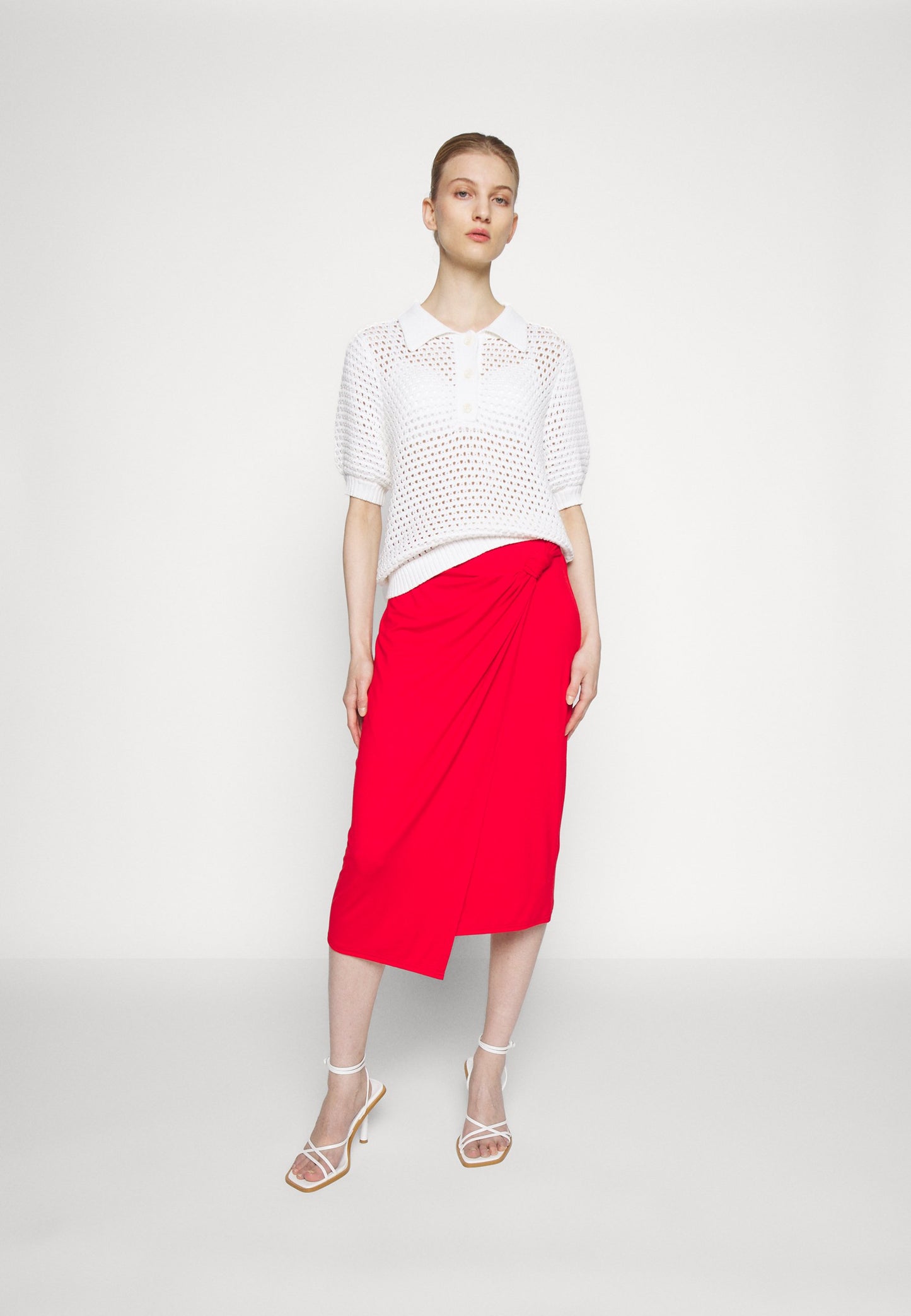 Anna Field Front Knot Midi Skirt - Pencil Skirt - Red