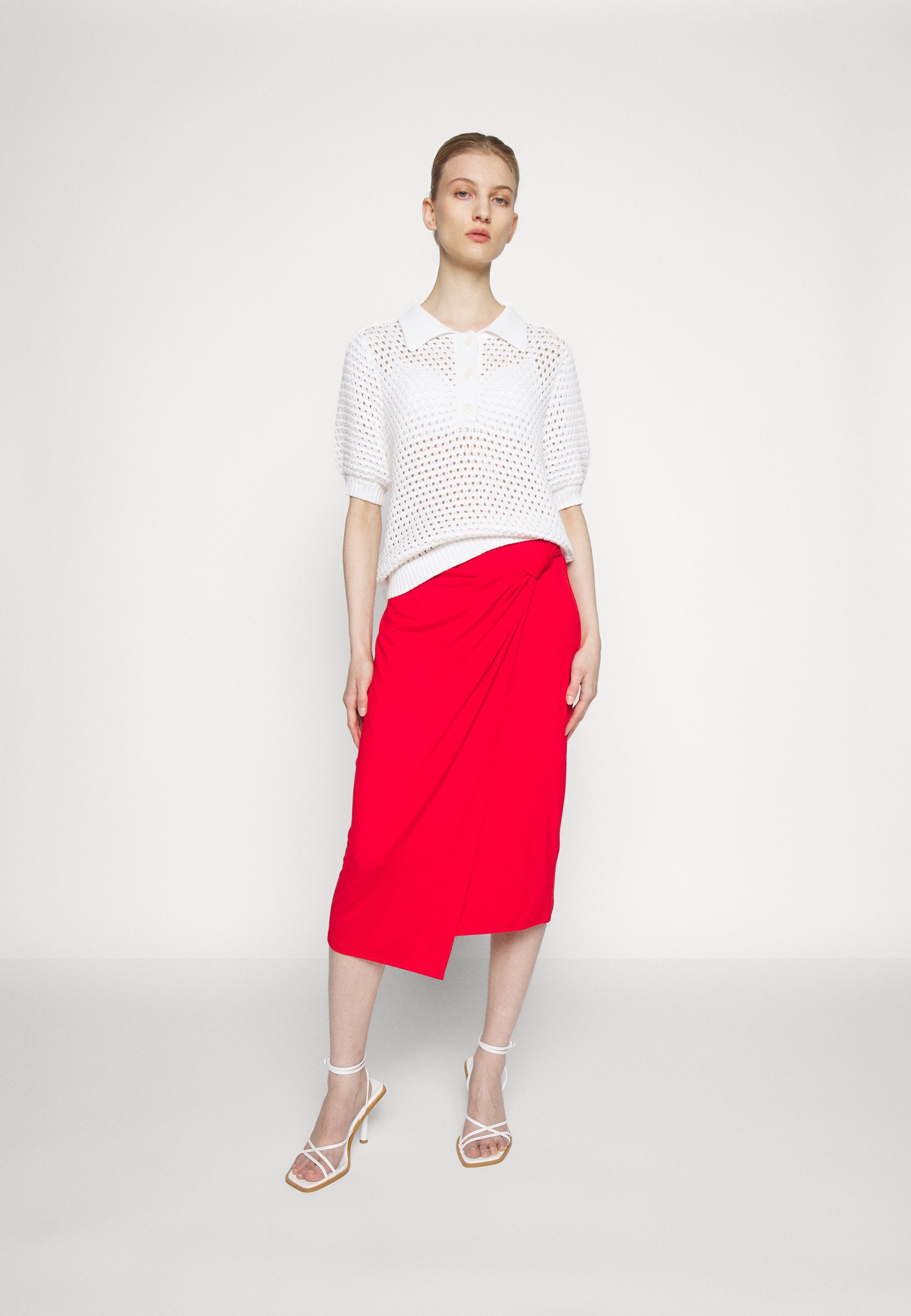 Anna Field Front Knot Midi Skirt - Pencil Skirt - Red