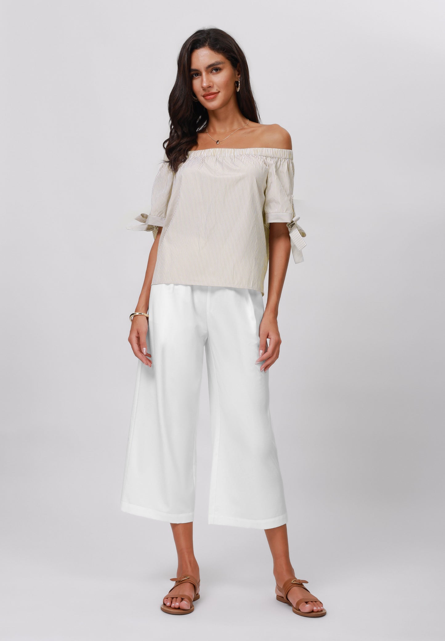 Anna Field Blouse - Khaki/white