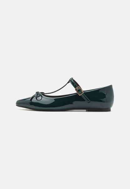  Ankle Strap Ballet Pumps - Dark Green