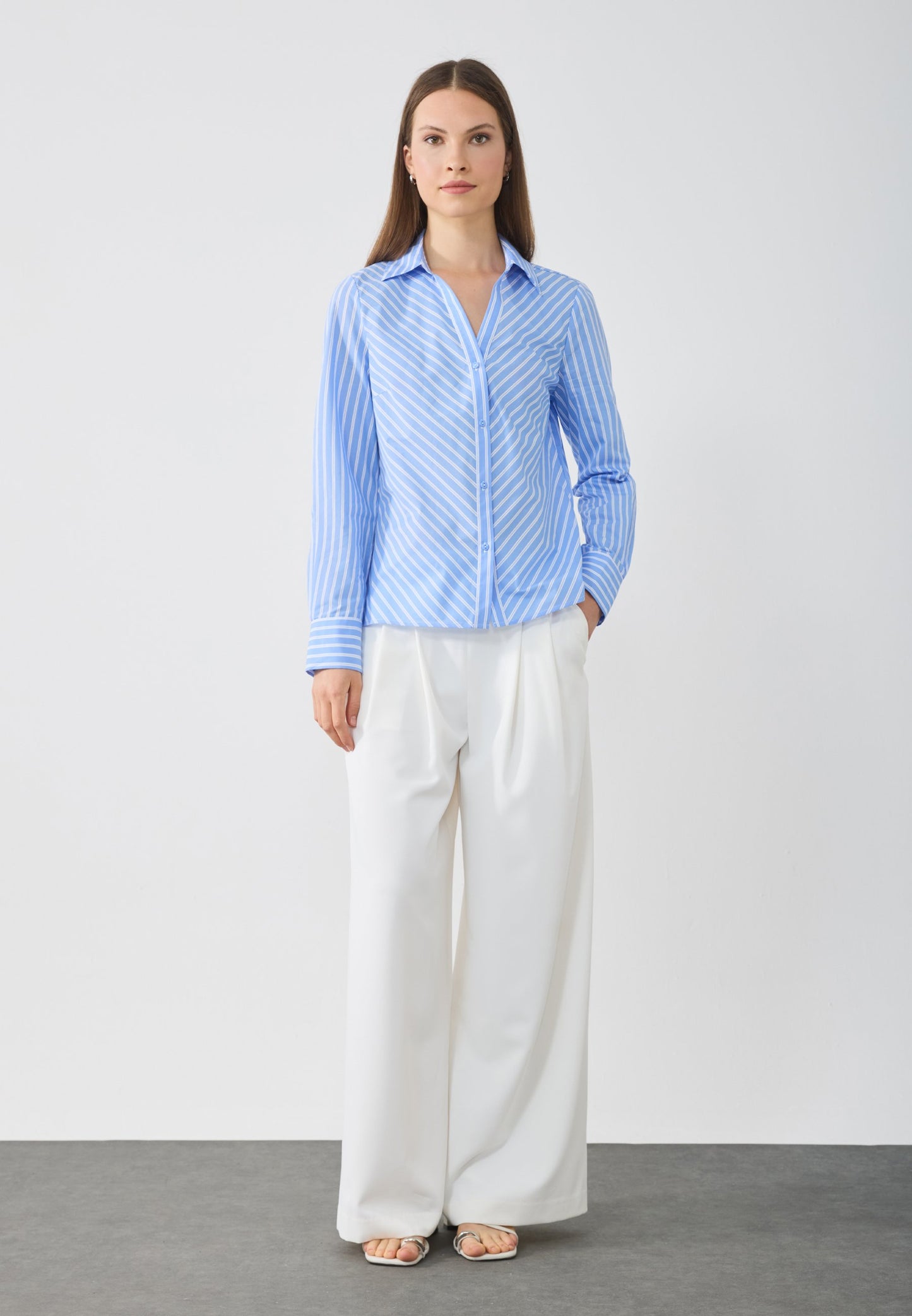 Anna Field Button-down Blouse - Blue/white