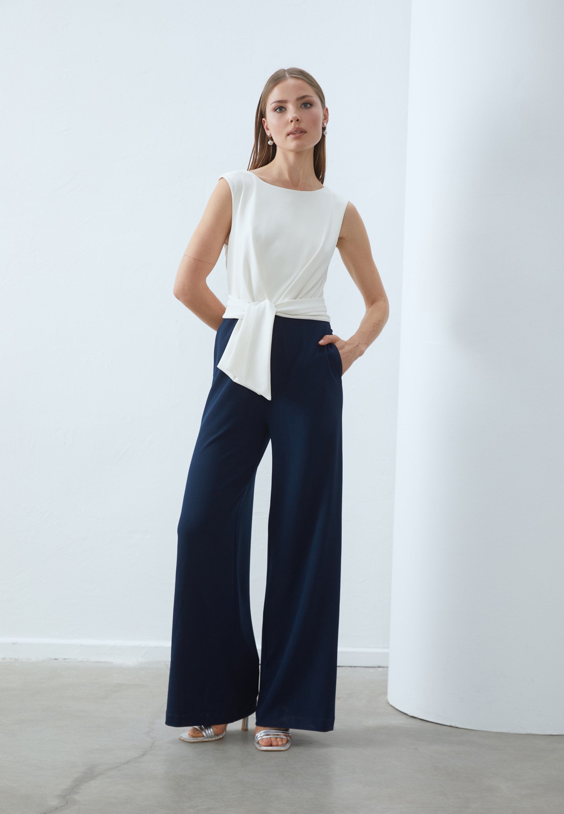 Anna Field 2IN1 WIDE LEG - Jumpsuit - White/dark Blue