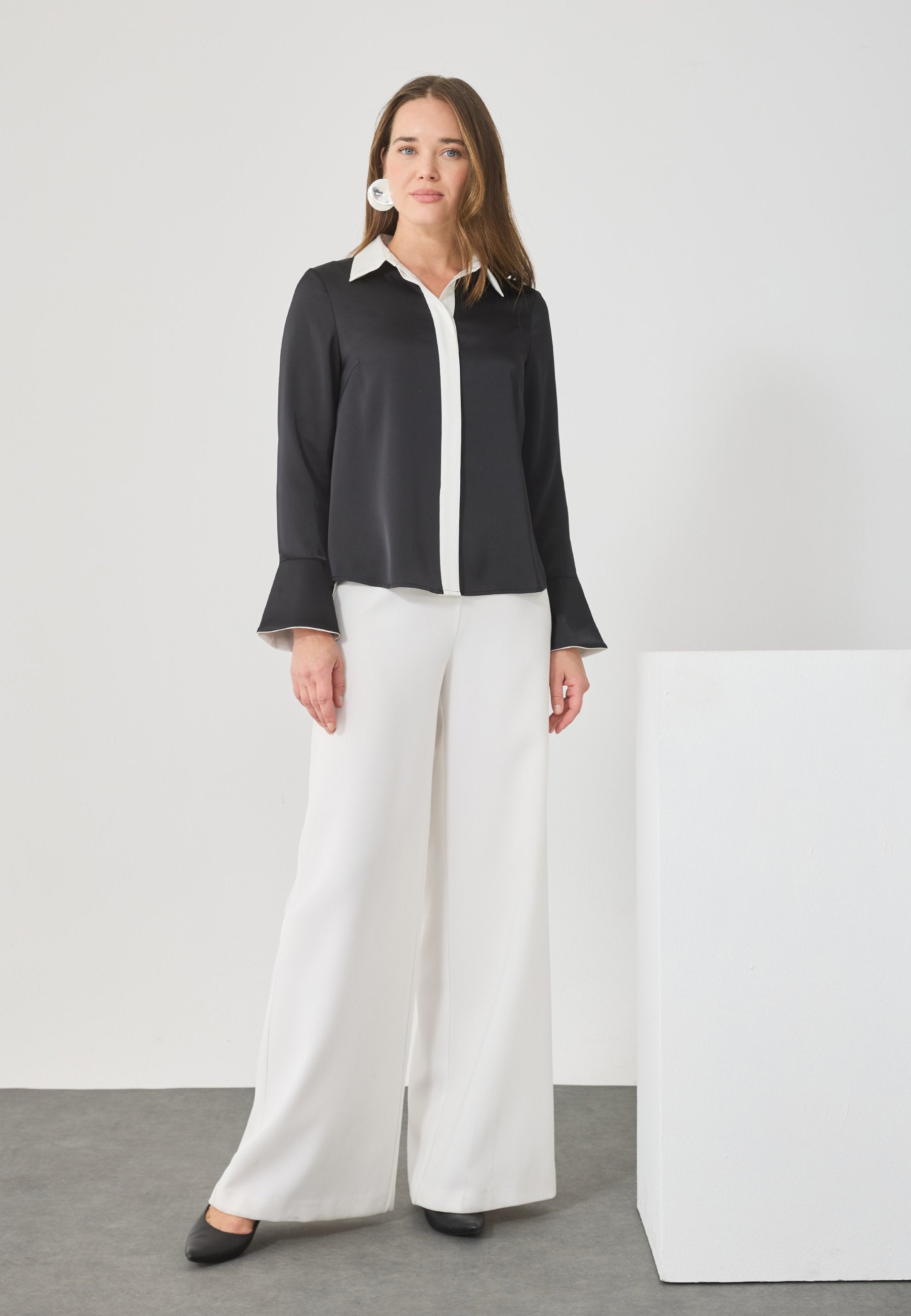 Anna Field Button-down Blouse - Black/egret
