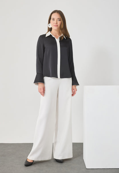 Anna Field Button-down Blouse - Black/egret