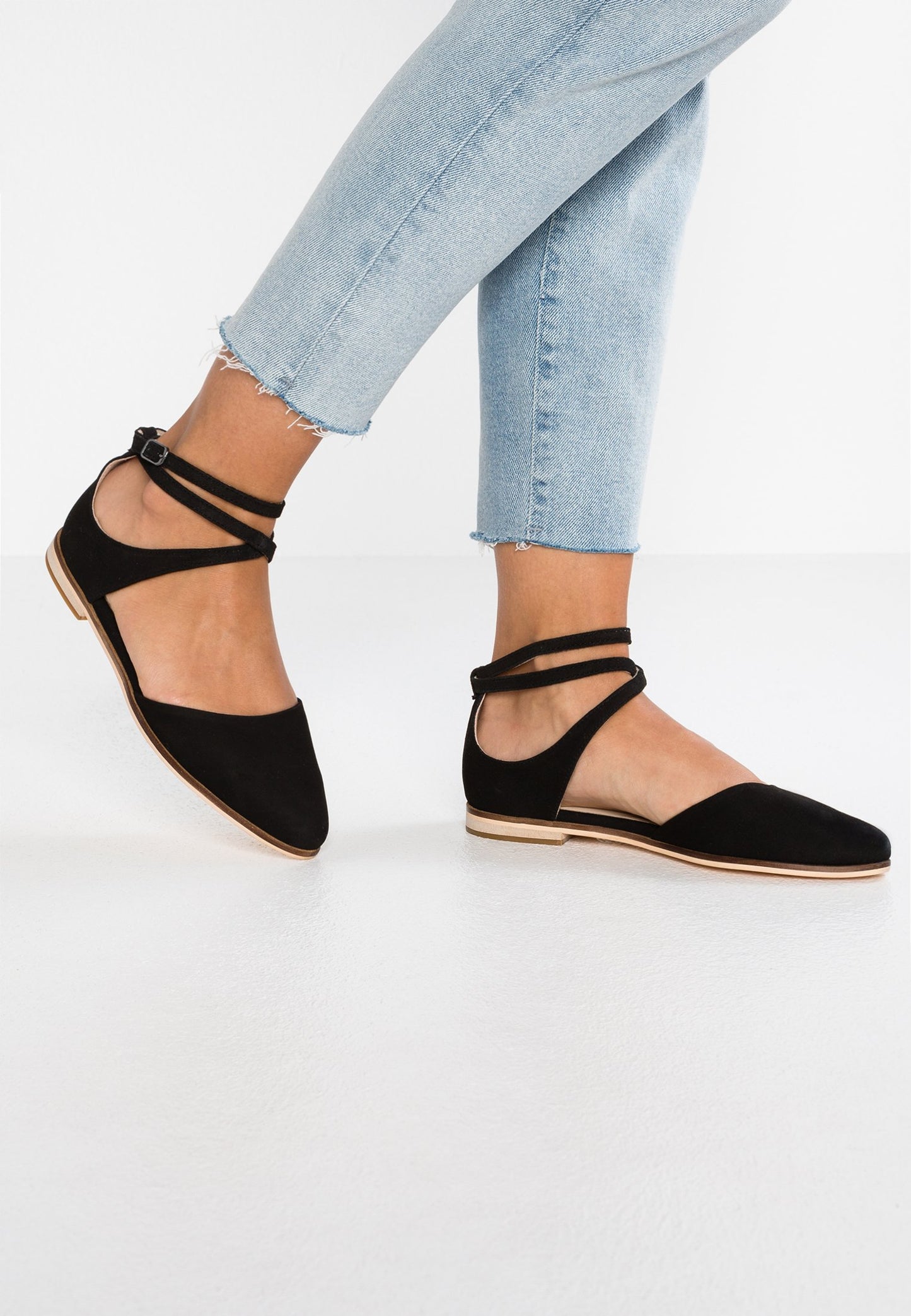 Anna Field Leather- Ankle Strap Ballet Pumps - Black