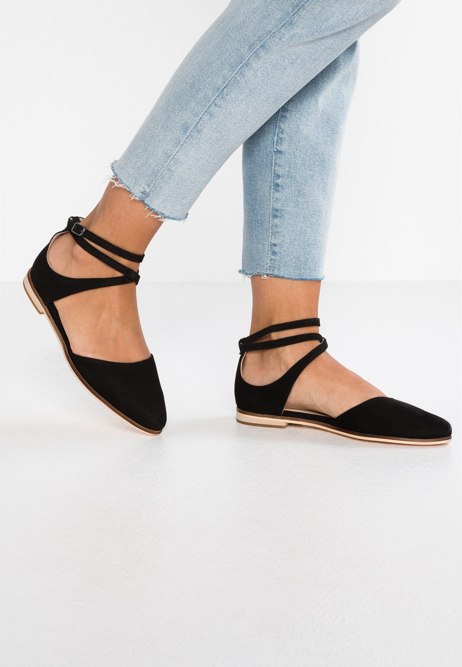 Anna Field Leather- Ankle Strap Ballet Pumps - Black