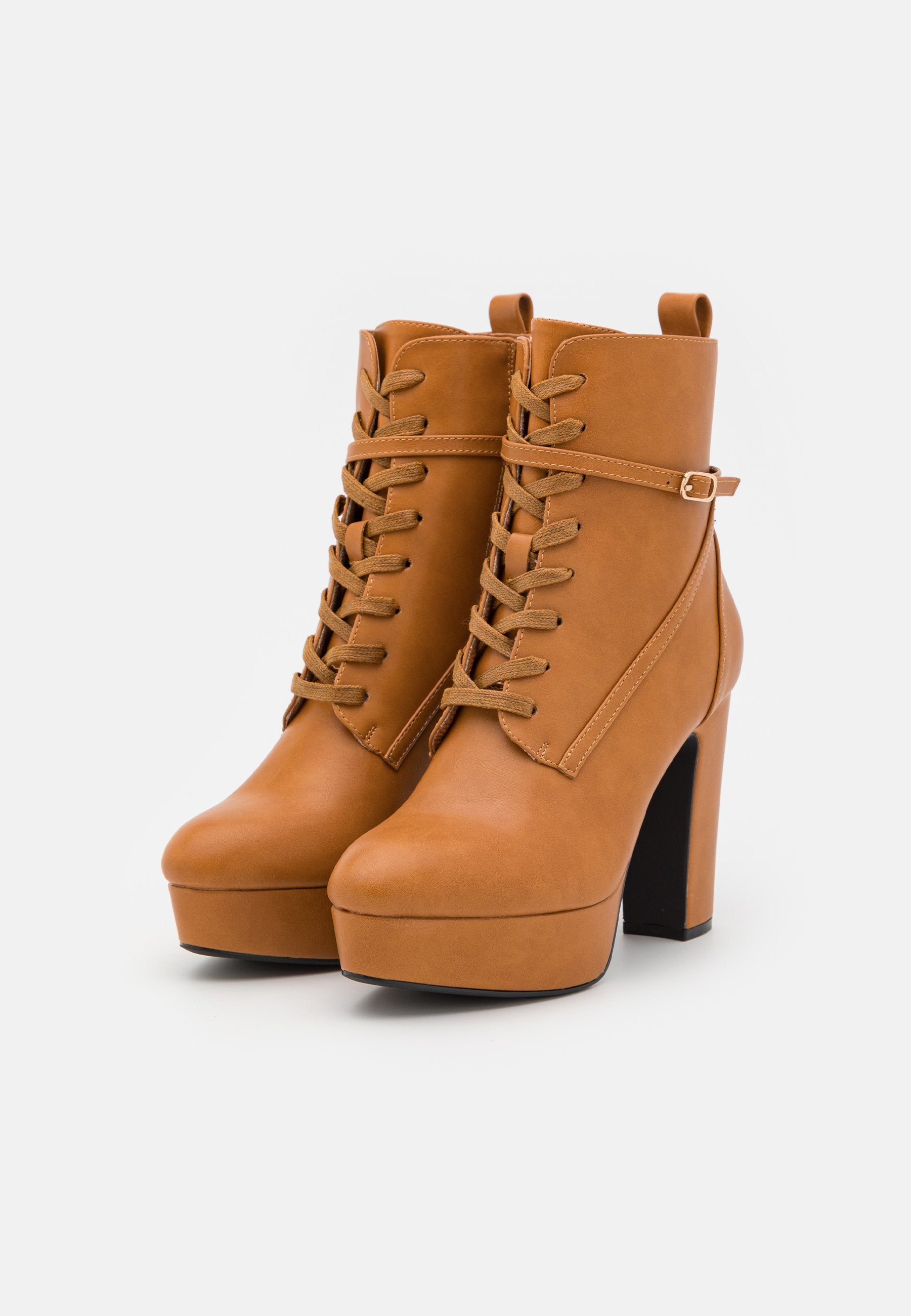 Anna Field Lace-Up Ankle Boots - Cognac