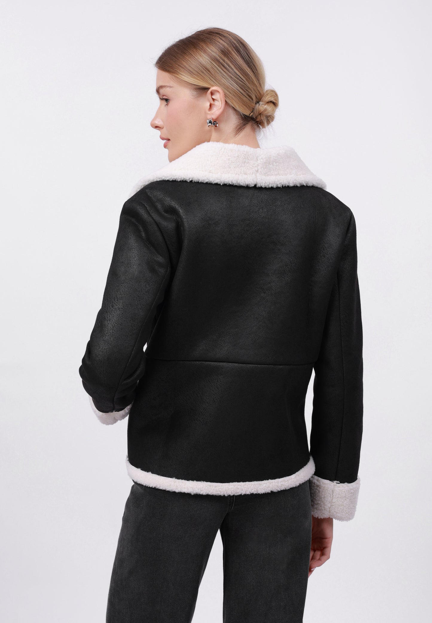 Anna Field FLEECE BLAZER - Winter Jacket - Black/cream