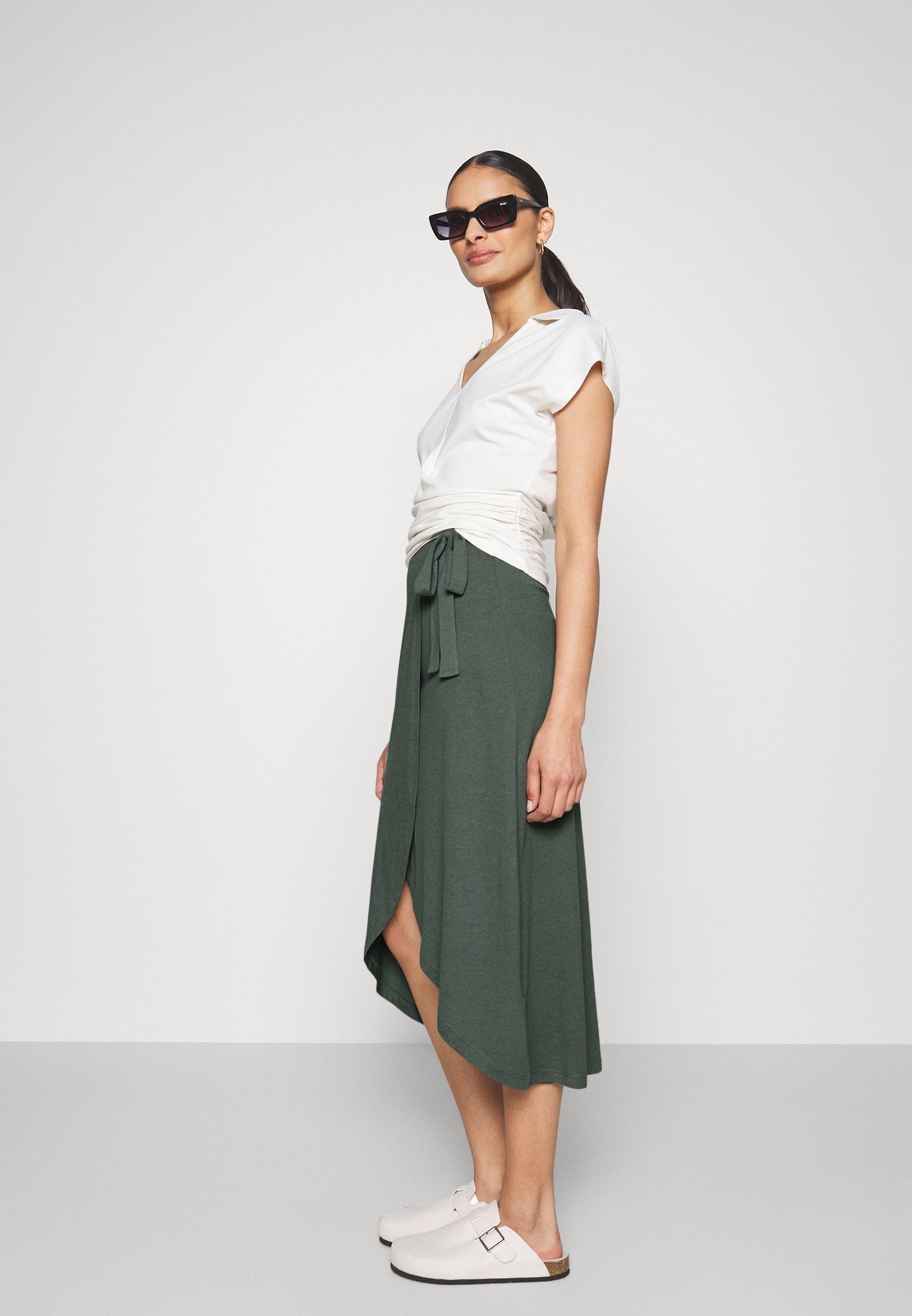 Anna Field Basic Wrap Over Midi Skirt- A-Line Skirt - Light Green