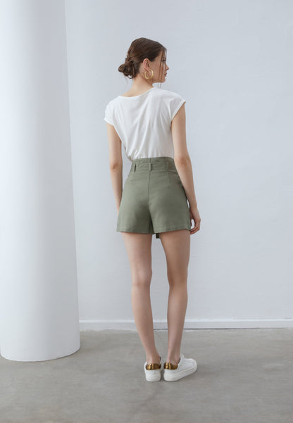 Anna Field NATURAL LINEN/VISCOSE MIX TIE WAIST SHORTS - Shorts - Olive