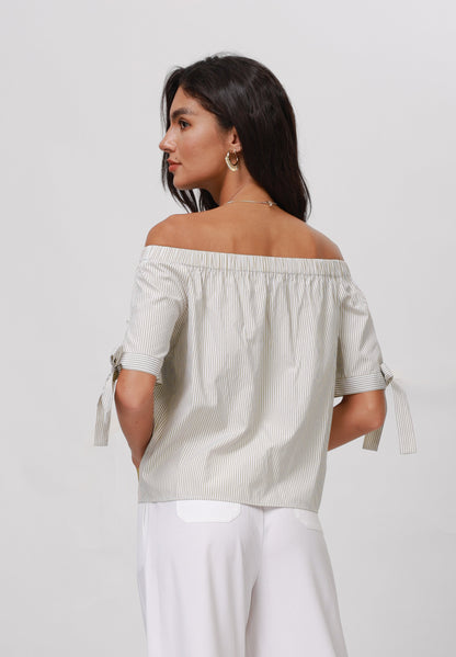 Anna Field Blouse - Khaki/white