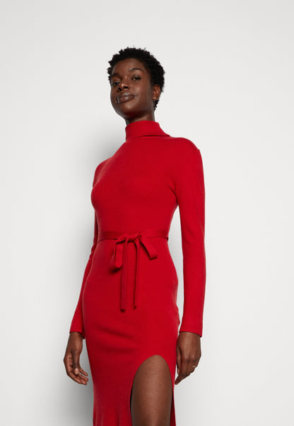 Anna Field Rollkragen Ripp Mini Strickkleid Mit Gürtel - Jumper Dress - Red