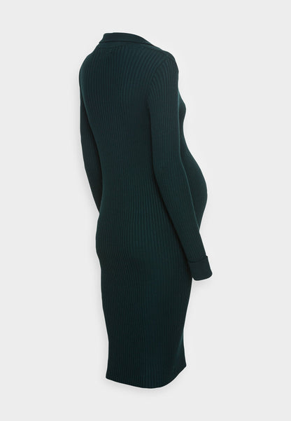  Polo V Ausschnitt Ripp Bodycon Mini Strickkleid - Shift Dress - Green