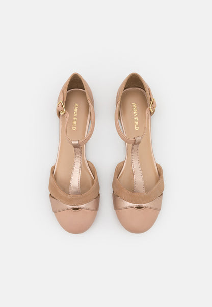 Anna Field Leather- Ankle Strap Ballet Pumps - Beige