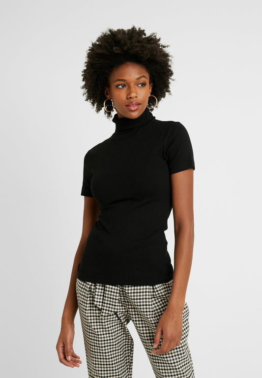  1/2 Sleeve Roll Neck - Basic T-Shirt - Black