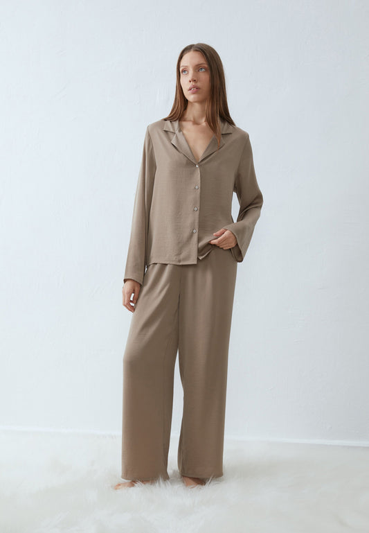 Anna Field HAMMERED SATIN SET - Pyjama Set - Light Brown