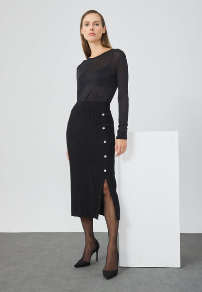 Anna Field KNIT SKIRT WITH BUTTONS - Pencil Skirt - Black