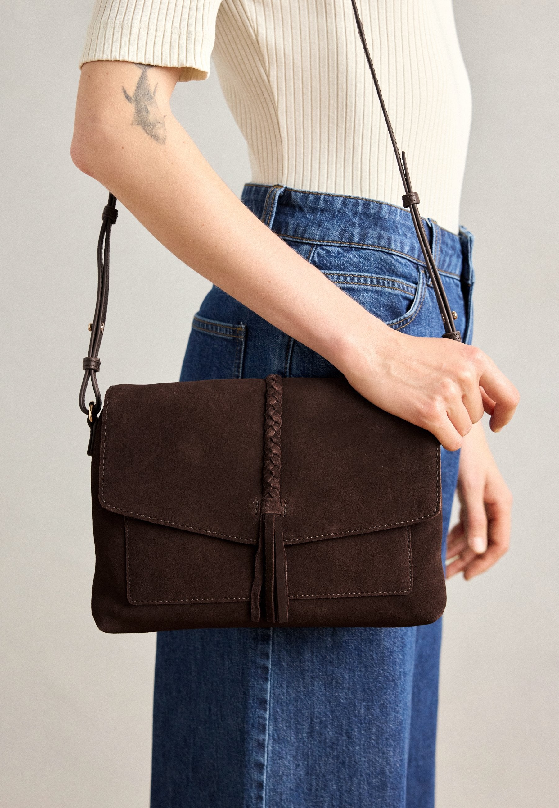 Anna Field LEATHER - Cross Body Bag - Chocolate Brown