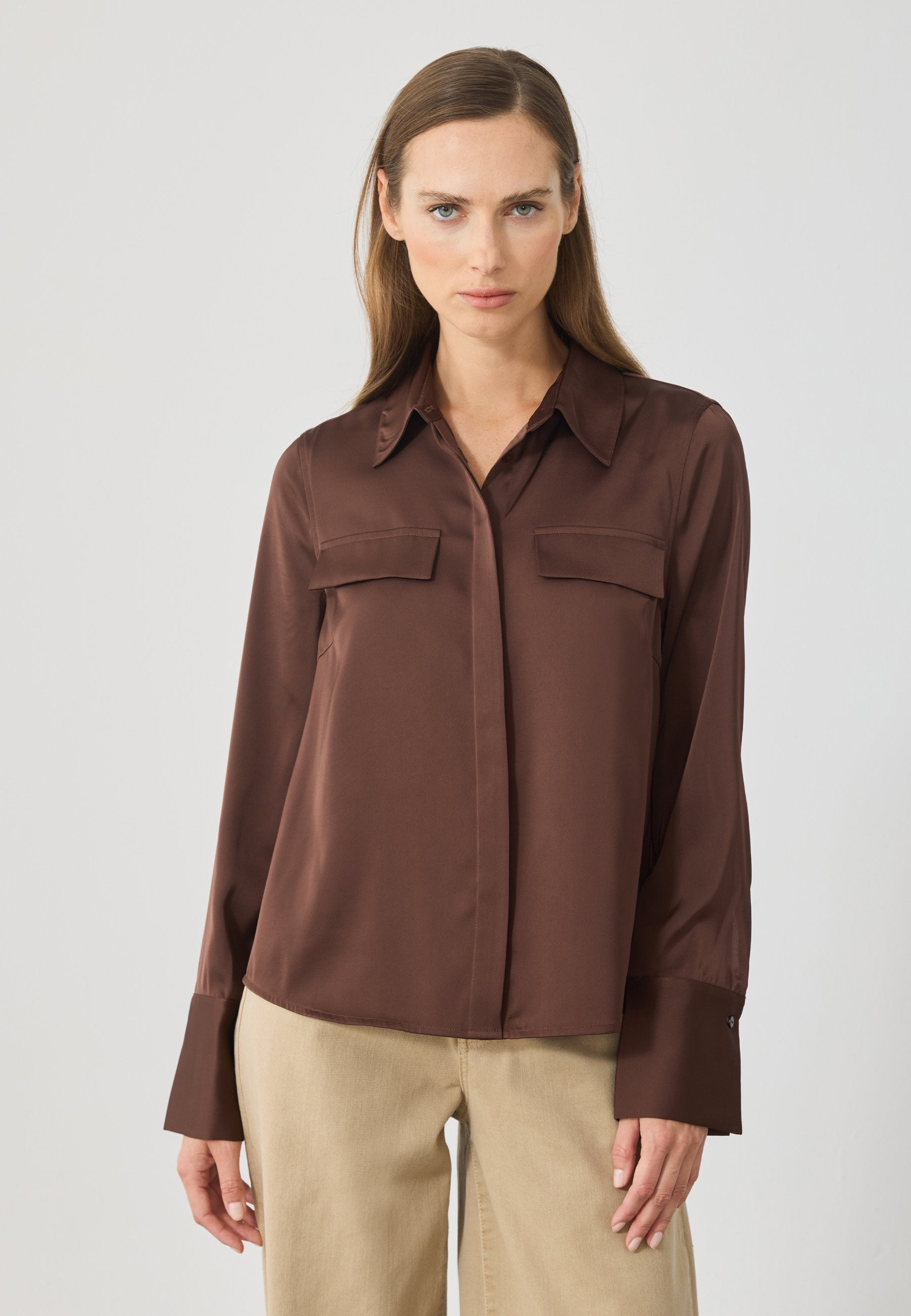 Anna Field Button-down Blouse - Shaved Chocloate