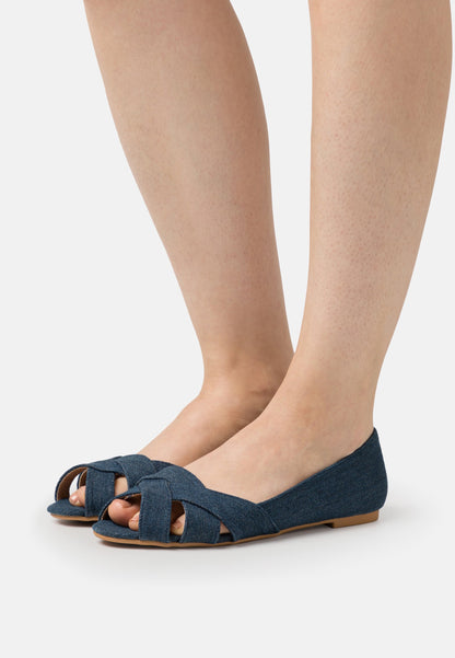 Anna Field Peeptoe Ballet Pumps - Blue