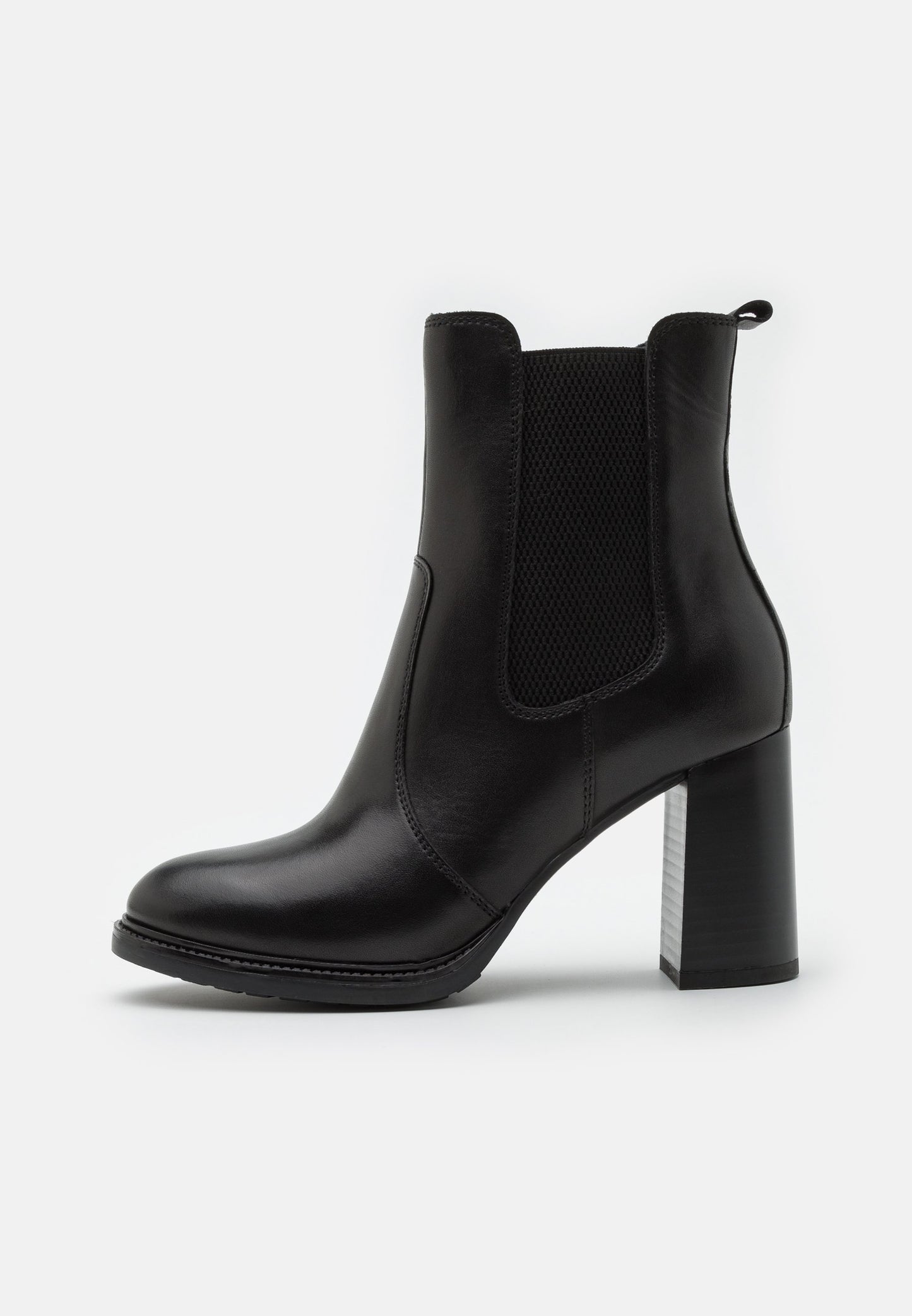  Leather- High Heeled Ankle Boots - Black