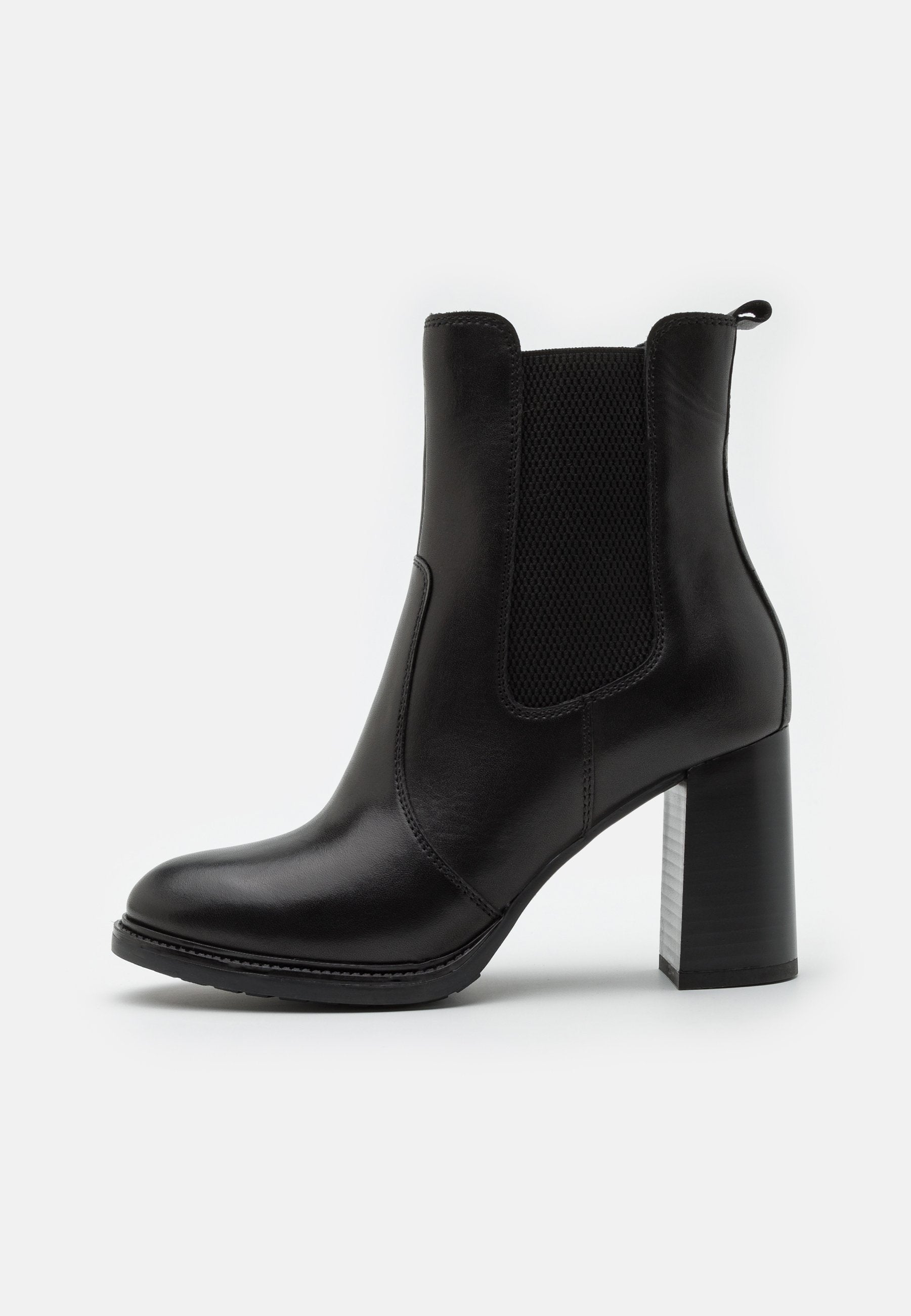  Leather- High Heeled Ankle Boots - Black