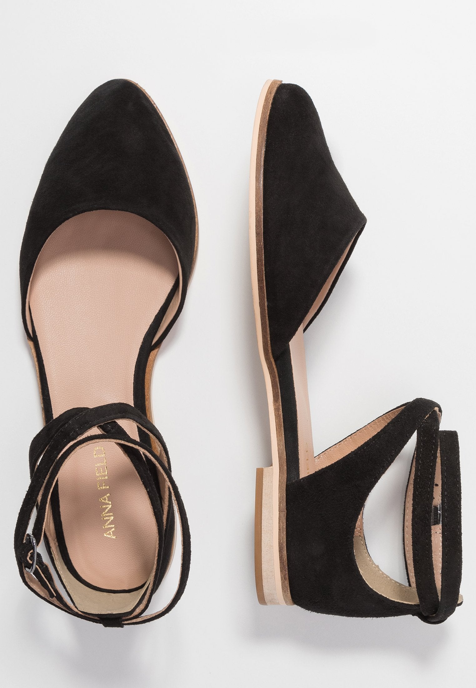 Anna Field Leather- Ankle Strap Ballet Pumps - Black