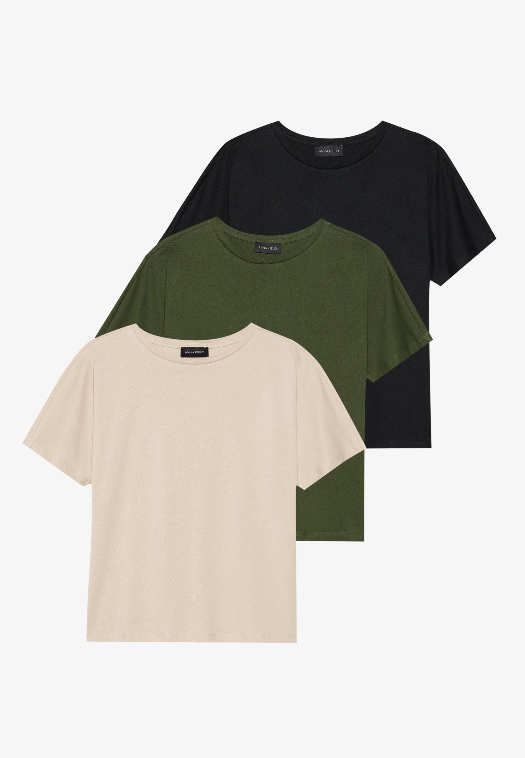 Anna Field 3 PACK - Basic T-shirt - Cement/rifle Green/black
