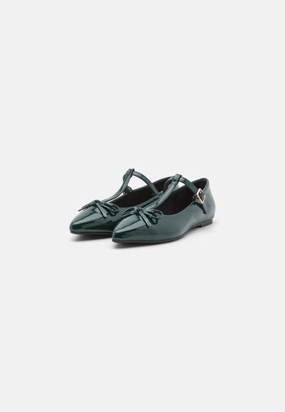  Ankle Strap Ballet Pumps - Dark Green