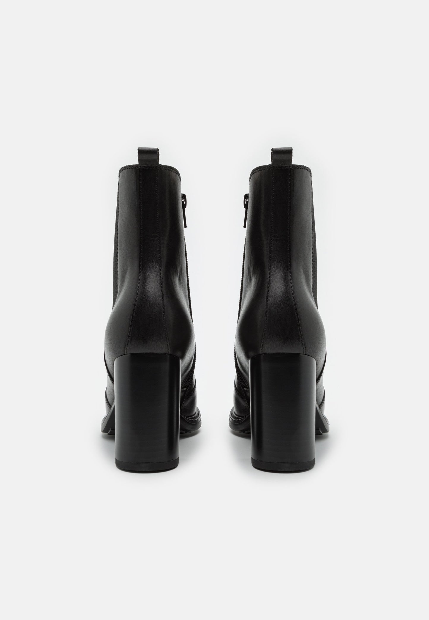  Leather- High Heeled Ankle Boots - Black