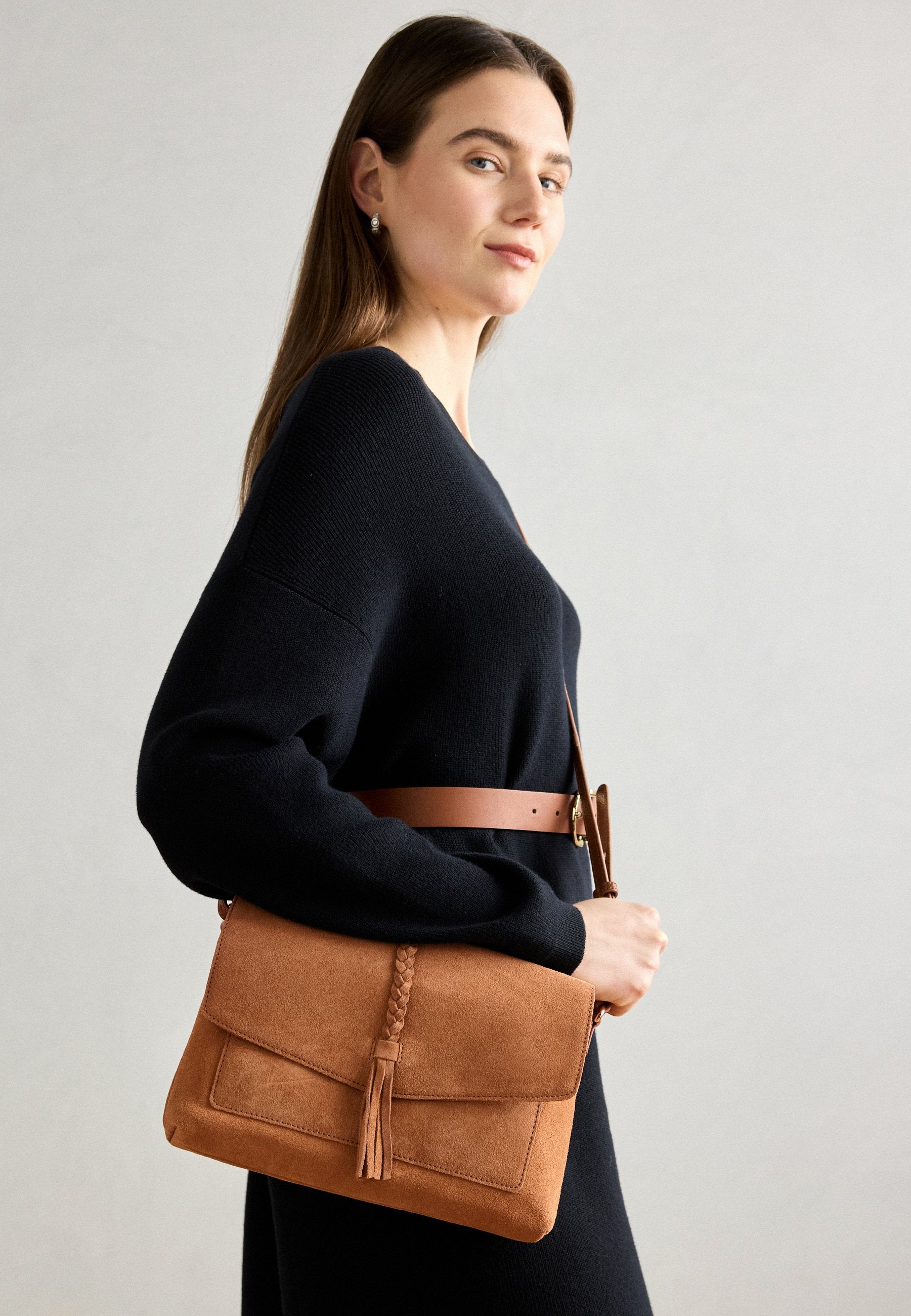 Anna Field LEATHER - Cross Body Bag - Chocolate Brown