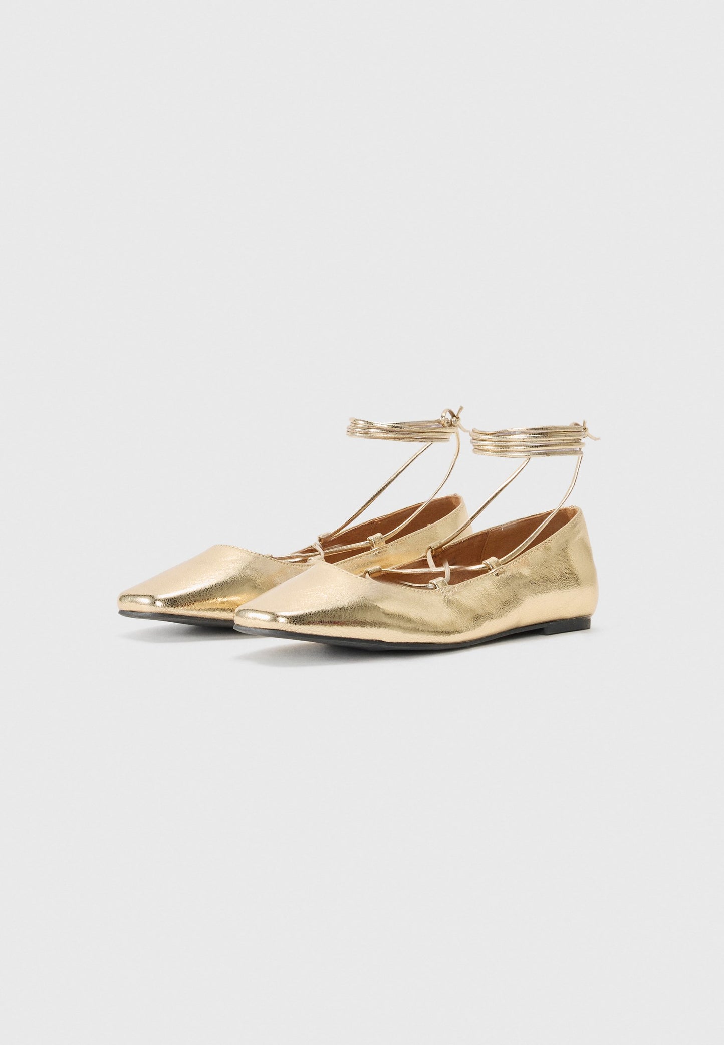  Ankle Strap Ballet Pumps - Gold