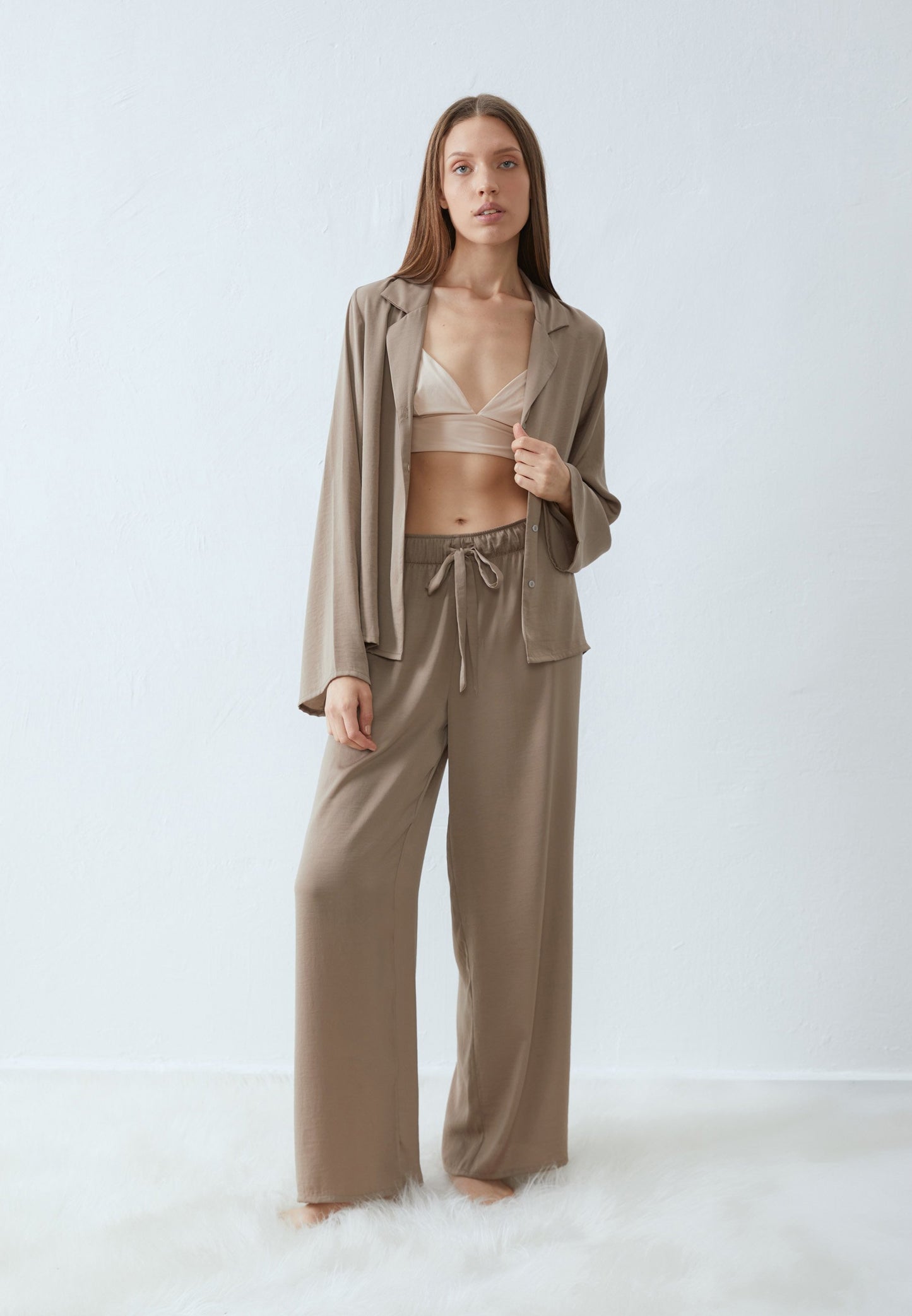 Anna Field HAMMERED SATIN SET - Pyjama Set - Light Brown