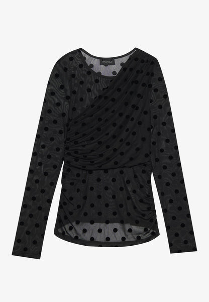 Anna Field MESH TOP WITH DOTS - Long Sleeved Top - Black