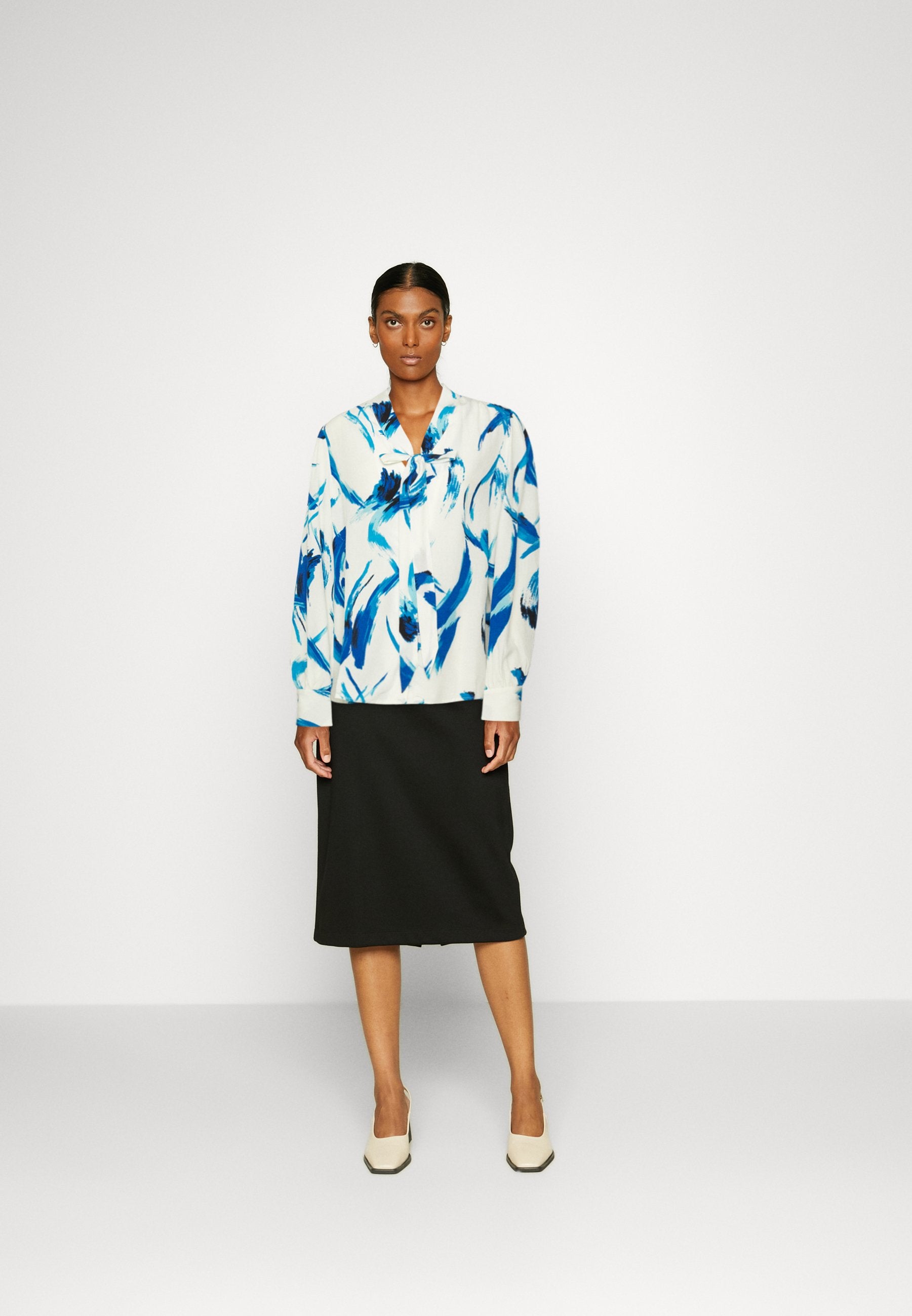 Anna Field Button-Down Blouse - White, Blue