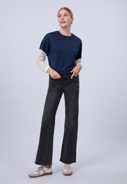 Anna Field LACE SLEEVE - Sweatshirt - Navy