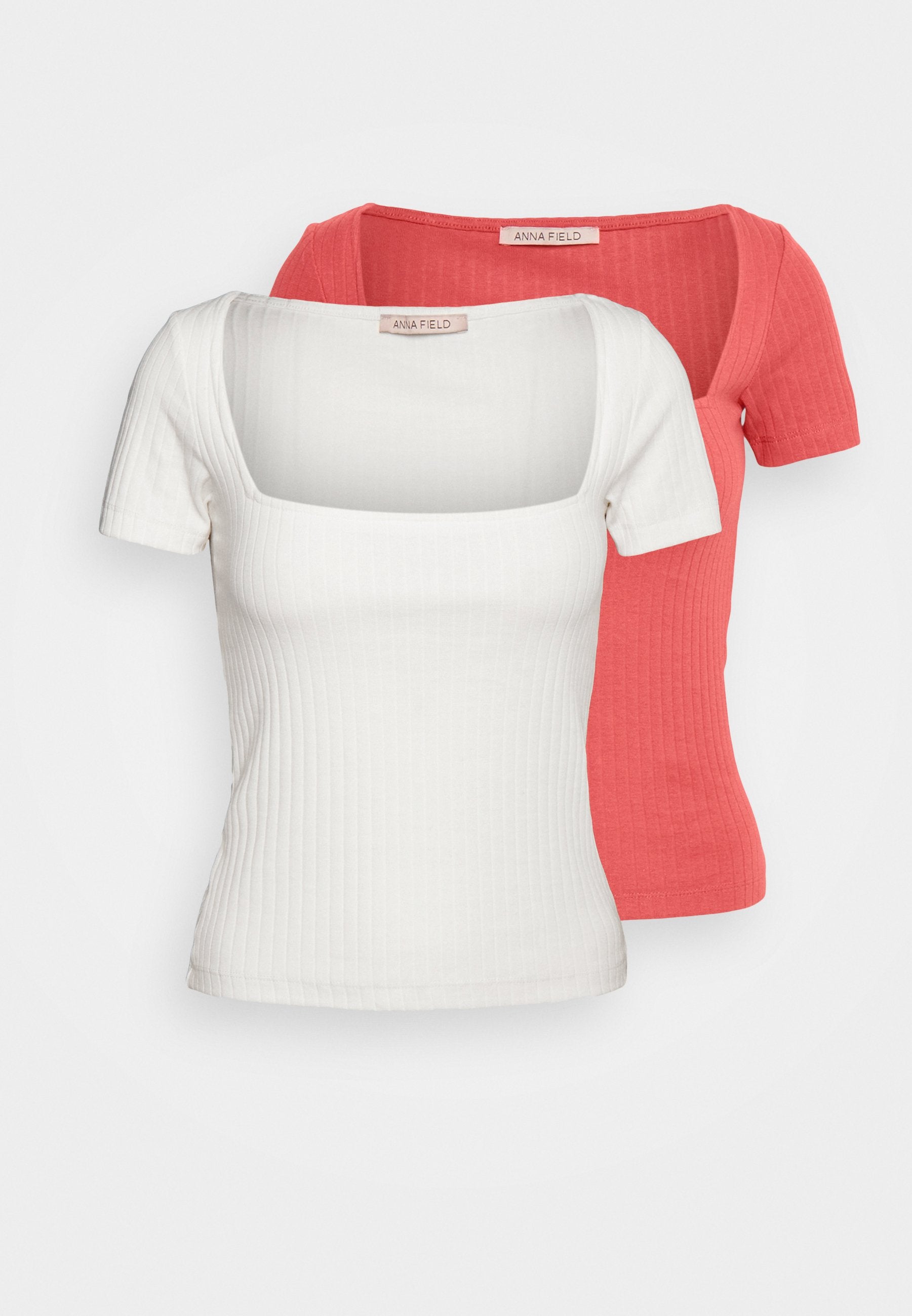 Anna Field 2 Pack - Basic T-Shirt - Red/White