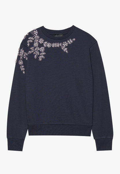 Anna Field RHINESTONE FLOWER SWEATER - Sweatshirt - Dark Blue
