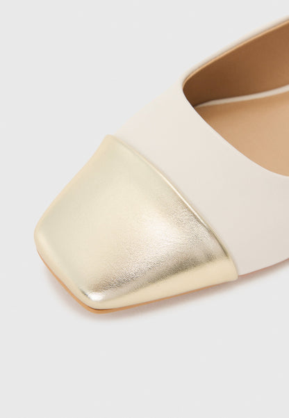  Slingback Ballet Pumps - Off White/gold Coloured