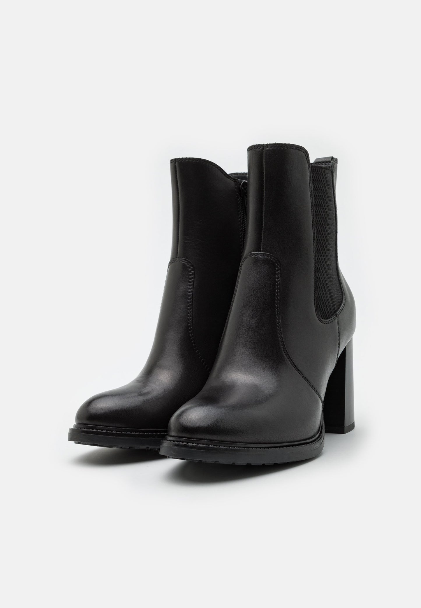  Leather- High Heeled Ankle Boots - Black
