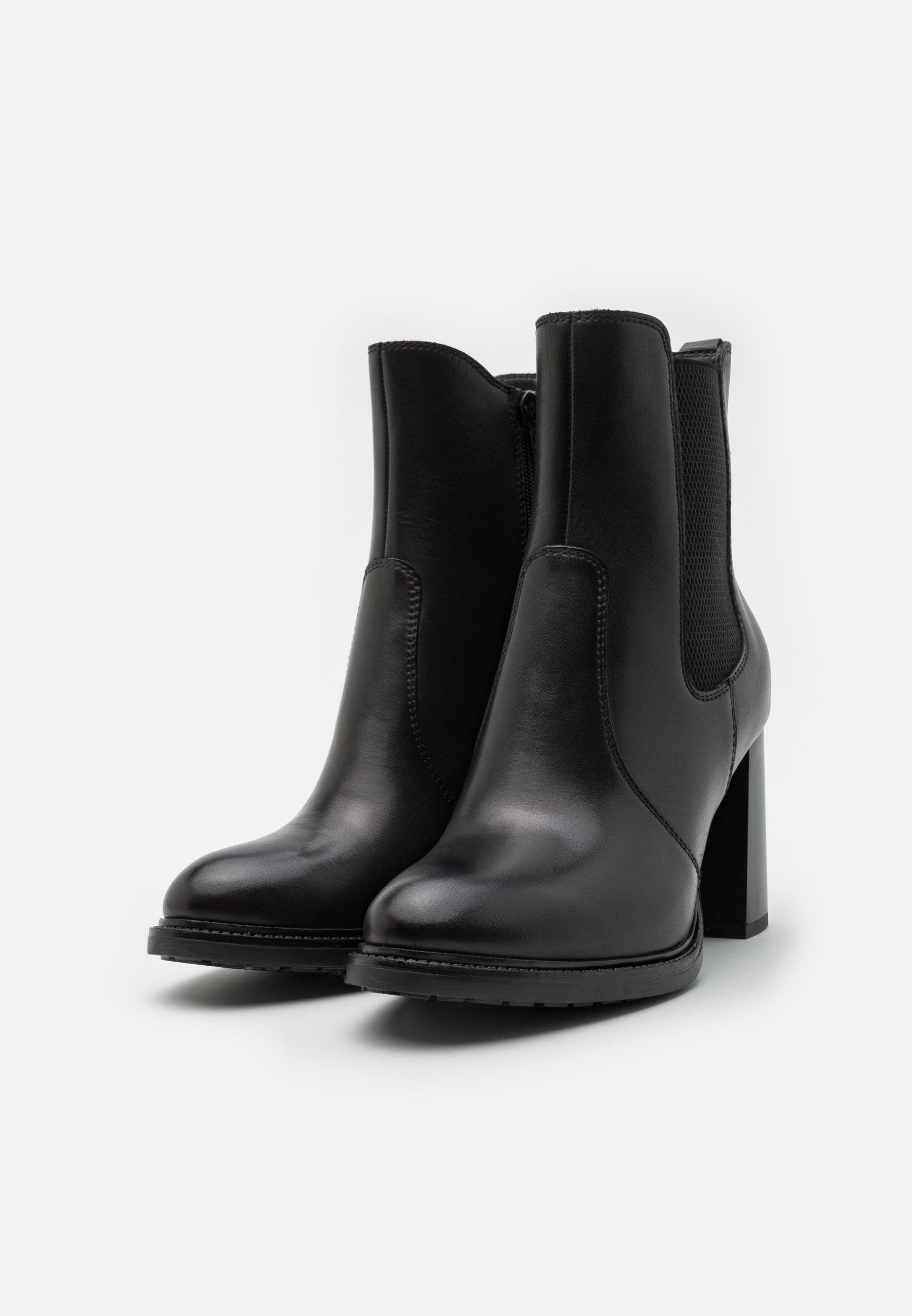  Leather- High Heeled Ankle Boots - Black