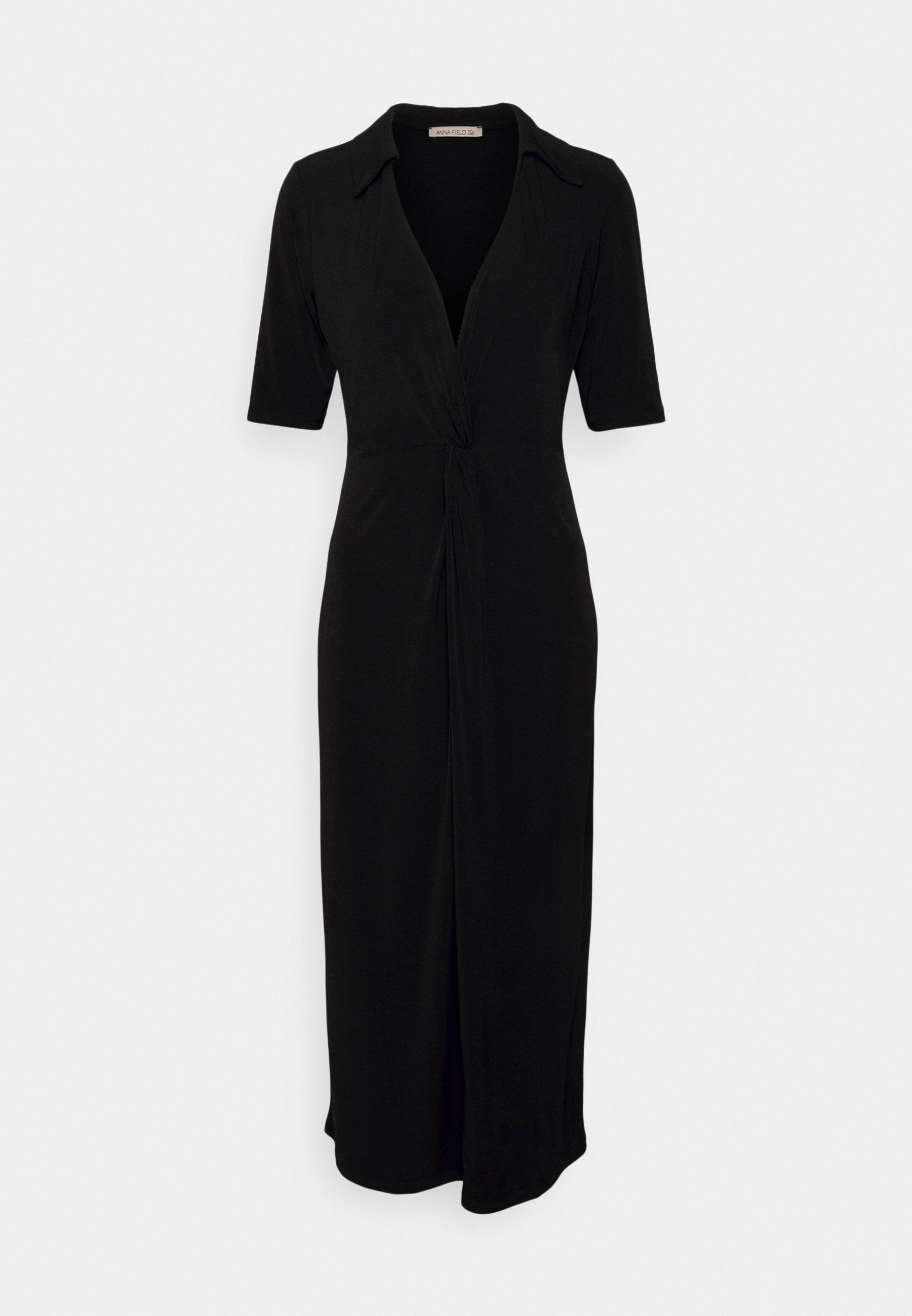  Center Front Knot Low Midi Dress - Day Dress - Black