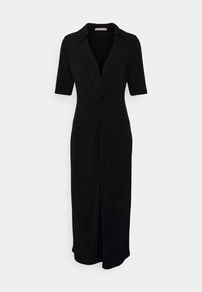  Center Front Knot Low Midi Dress - Day Dress - Black