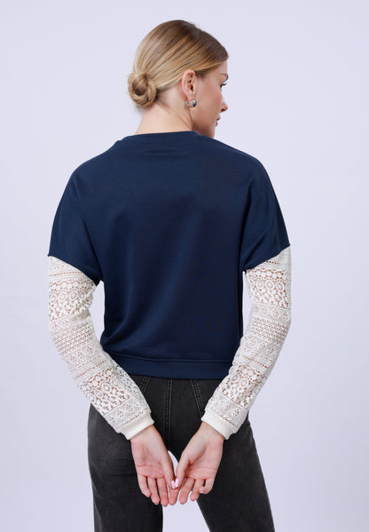Anna Field LACE SLEEVE - Sweatshirt - Navy