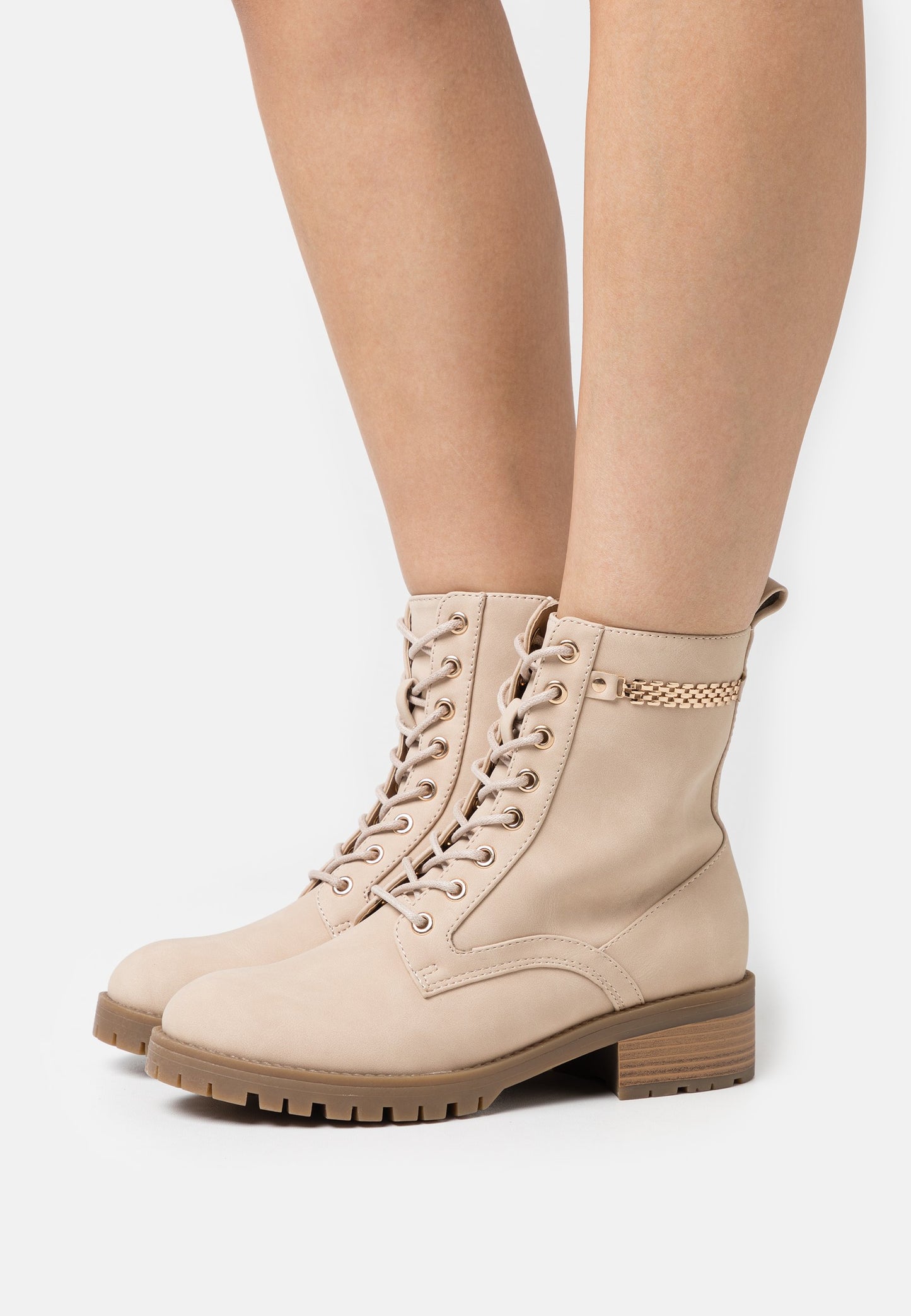  Lace-Up Ankle Boots - Beige