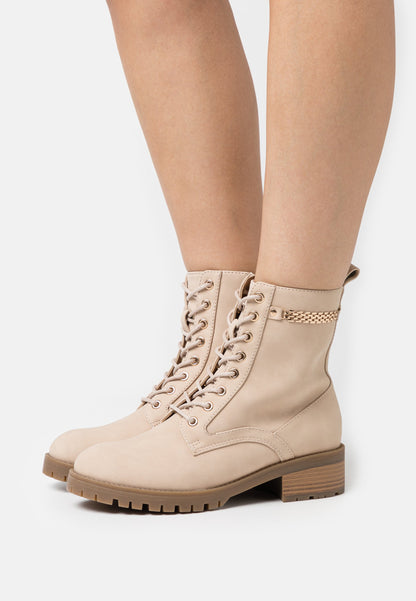  Lace-Up Ankle Boots - Beige