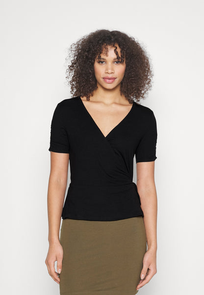  Tall Wrap OverGathering Sleeves - Basic T-Shirt - Black