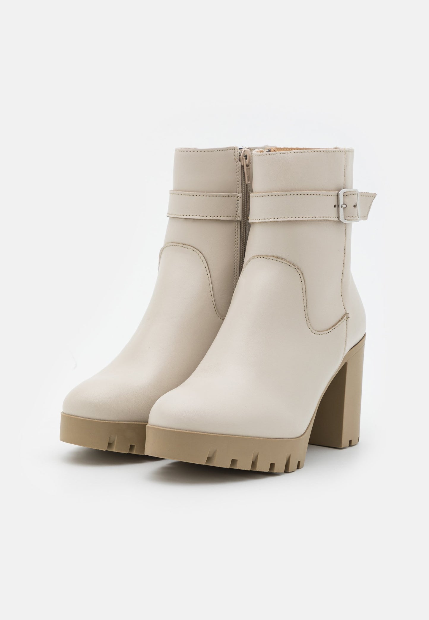  Leather - Platform Ankle Boots - Beige