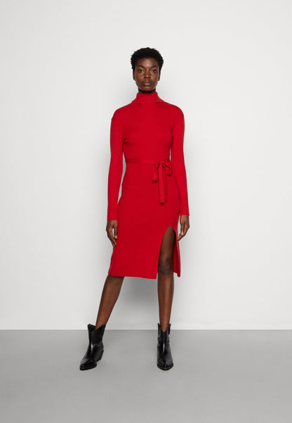 Anna Field Rollkragen Ripp Mini Strickkleid Mit Gürtel - Jumper Dress - Red